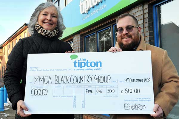 Cheque donation to YMCA from Tipton and Coseley Building Society